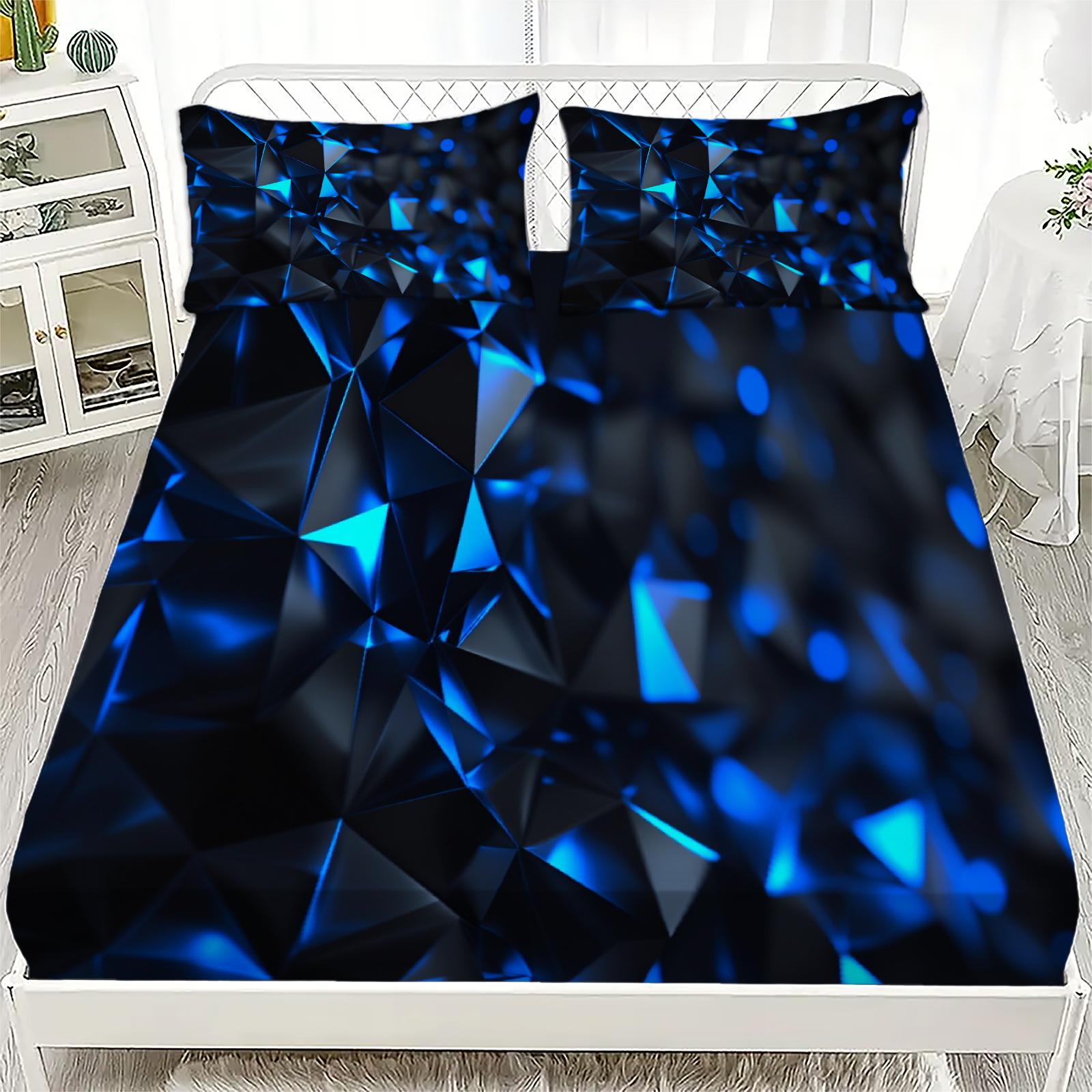

3pcs Flat Sheet Printed Blue Lightning Black Tree Pattern Fitted Sheet With Pillowcases No Filling Cool Visual For Teen Boys 153x203x25cm