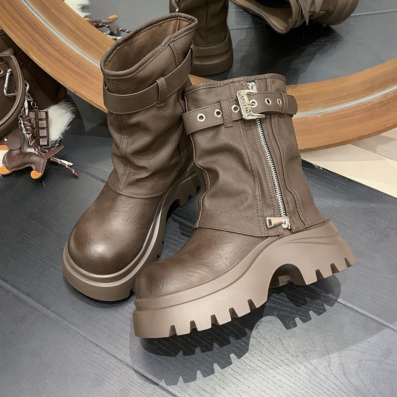 Krótkie botki typu Martens damskie 2025 jesień i zima nowe brytyjski styl gruba podeszwa grube obcasy retro motocyklowe krótkie botki