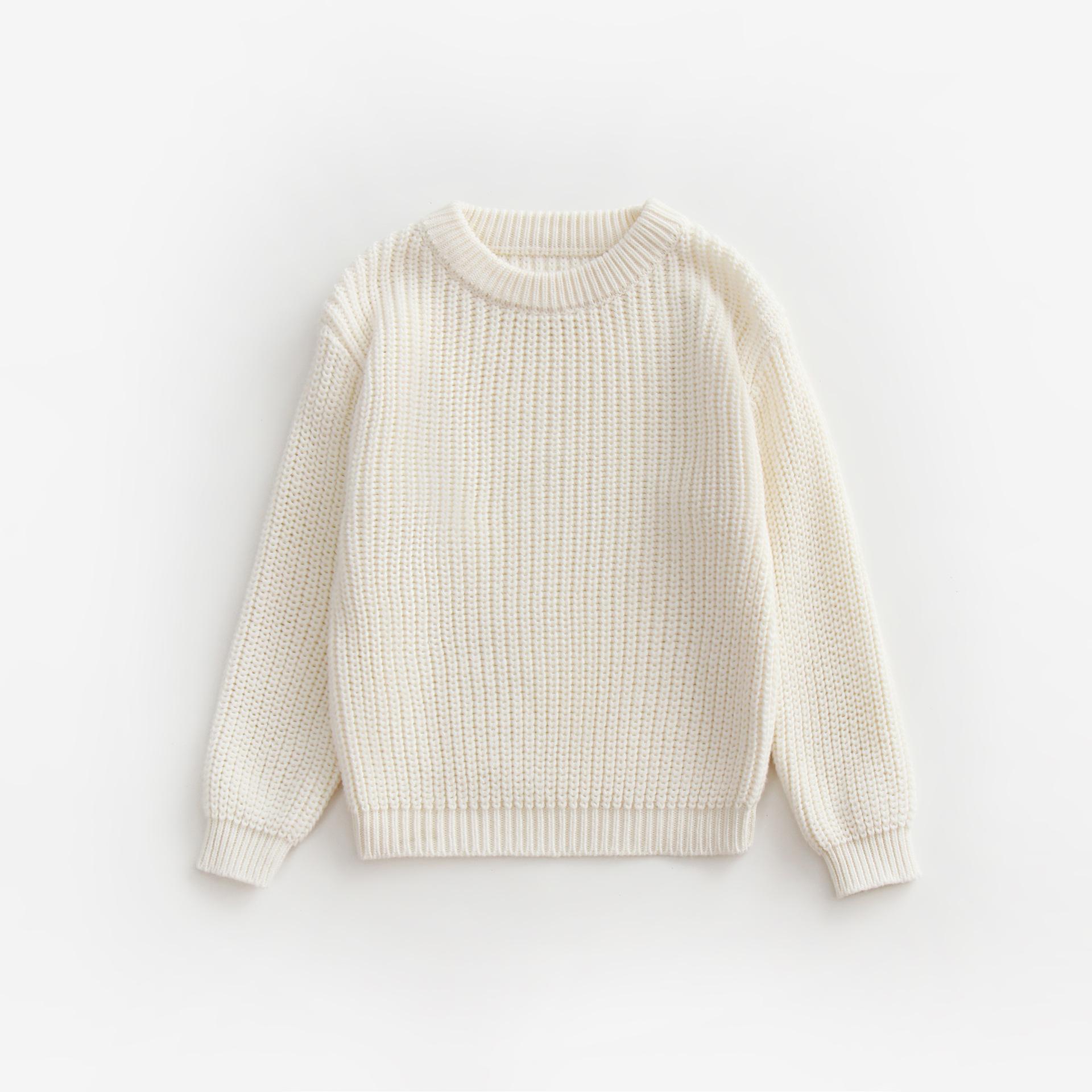 

Свободный свитер осень-зима для девочек, милый круглый вырез, толстый льняной свитер, трикотажная нижняя рубашка 130 белый