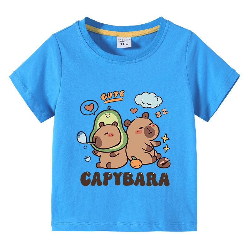 Solid Color Kids Basic T-shirt Capybara Tees 3-10Years Children Short Sleeved Clothes Boys Girls Round Neck Tops Birthday Gifts