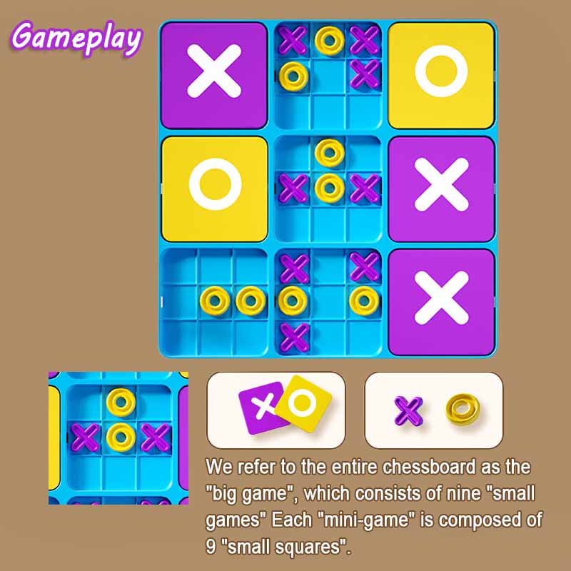 Kid Tic Tac Toe Board Games Table Toy Logical Thinking Challenge Brain Teasers Parent-Child Interactive Strategy Toys Xmas Gift