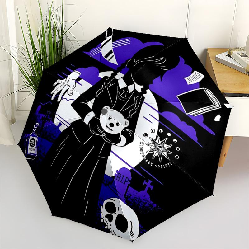 

1pc Wednesday Automatic Folding Umbrella - Compact 8-Rib Design, Durable Plastic & Iron, Perfect Gift for Friends & Family, Outdoor Umbrella, Fashiona