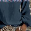 Lady Bohemian Retro Western Style V-Neck Shirt - Lantern Sleeve Top, Suitable for Casual Outfits and Vacation Wear. Regular Fit Without Stretch.