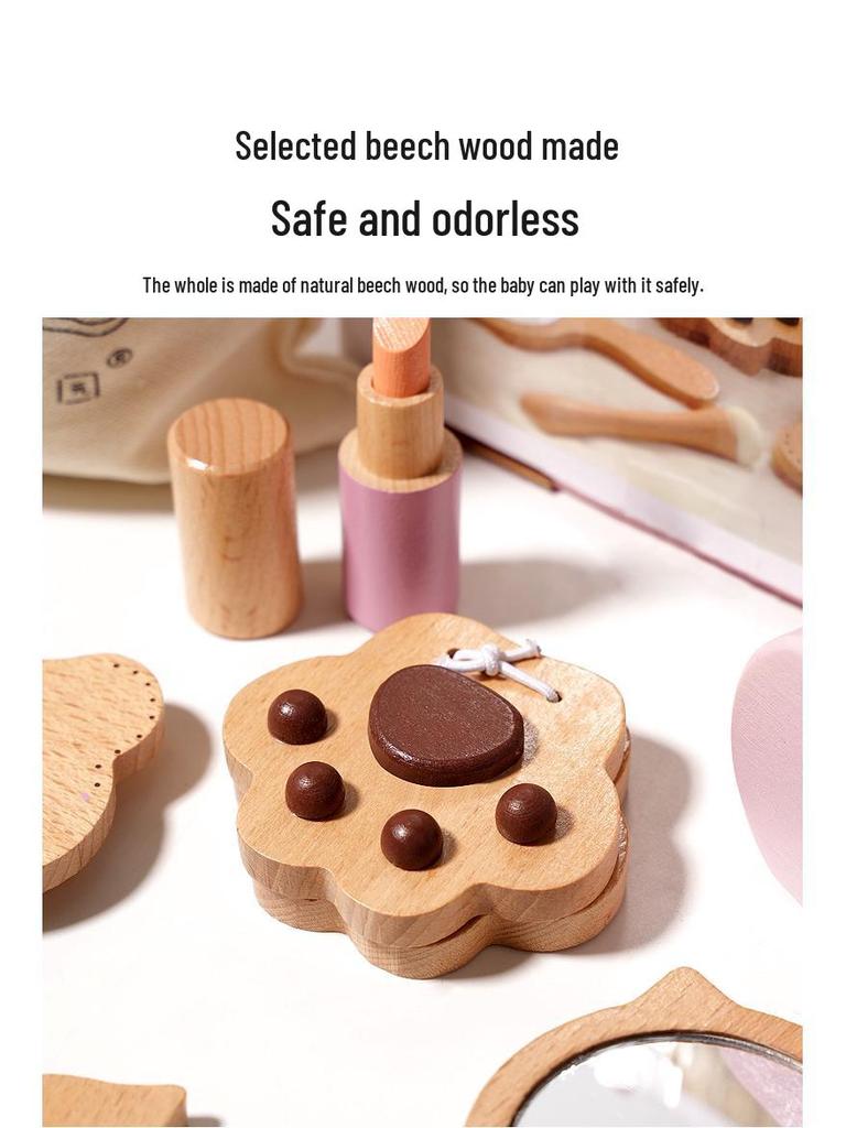 Children's Beech Wood Makeup Play Set - Educational Toy for Girls