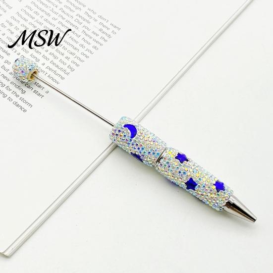 Moon Star Pens Glitter Beadable Ballpoint Pen, Sparkly Rhinestone Beaded Plastic Comfortable Grip DIY Handmade Gel Ink Pen for School Projects, Crafts