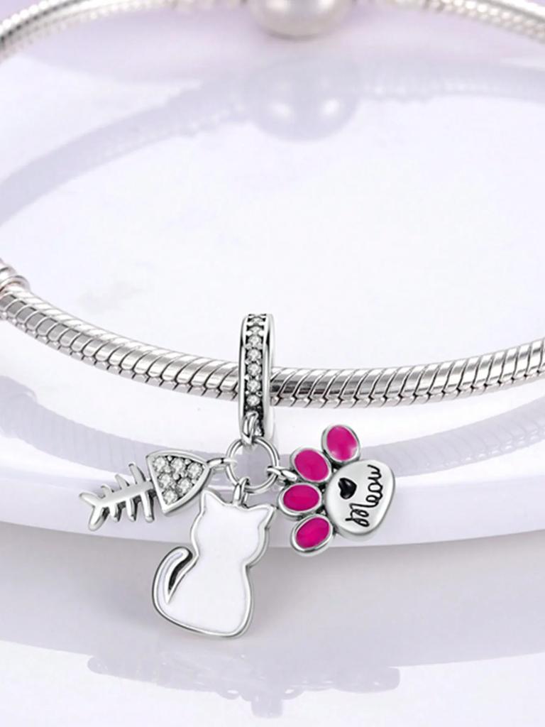 Charms Plata Copper Colors Cute Cat Peacock Elephant Beads Charm Pendant For Original Bracelet For Women Diy Jewelry Love Gift