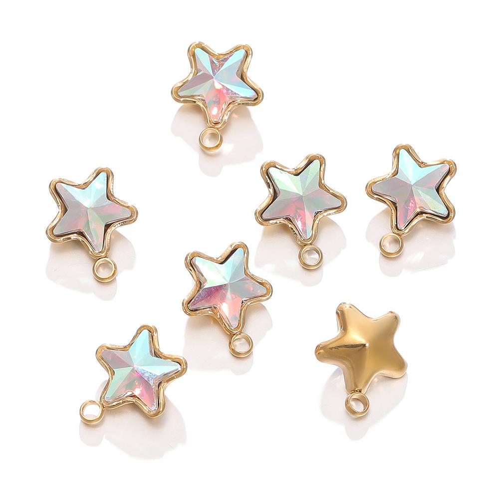 18k Gold-Plated Stainless Steel Star Pendant with Colorful Diamond-Accents - DIY Earring & Bracelet Jewelry Accessories
