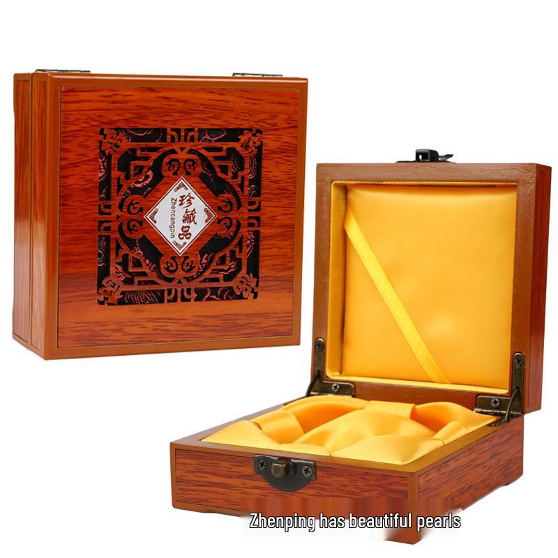 Carved Solid Wood Jade Jewelry Box for Bracelets and Pendants