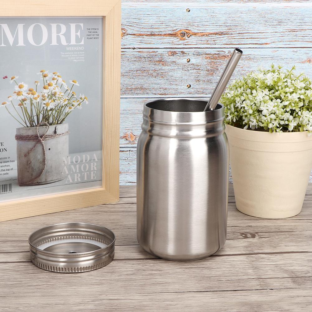 Household 700ml Stainless Steel Cup Outdoor Water Bottle Thermal Mug with Lid Straw