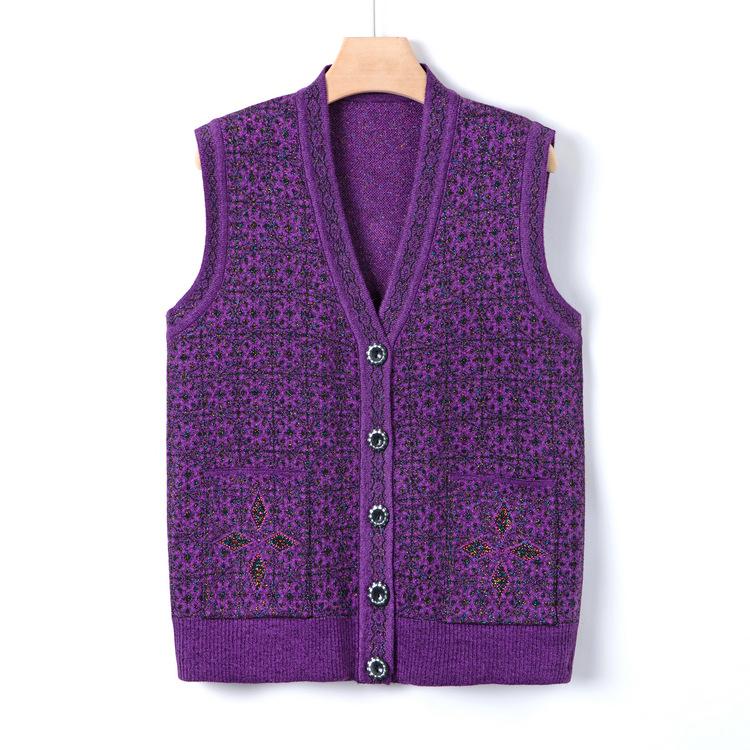 Vest Jacket Middle-aged and Elderly Knitted Sweater Vest Casual Grandma Autumn Top
