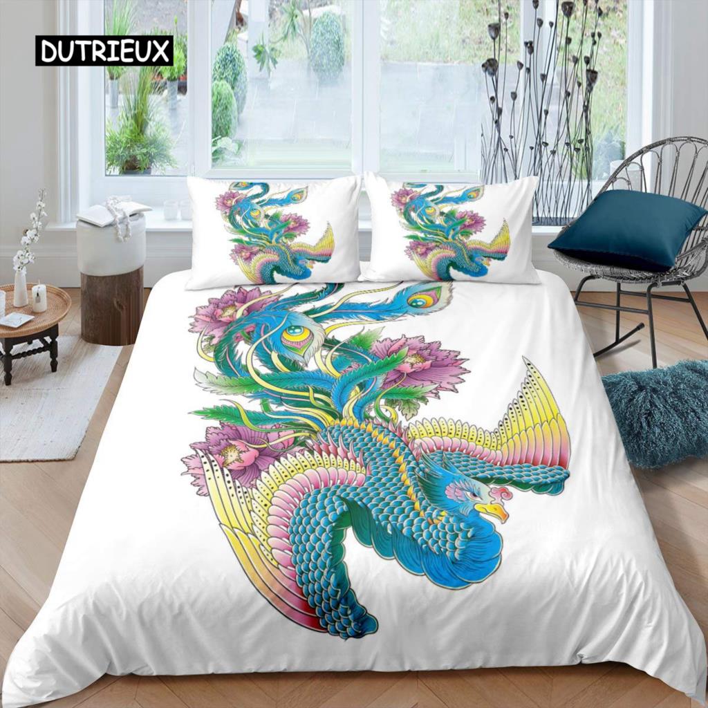 

Комплект постельного белья Phoenix Queen Size Fire Phoenix Flying Above The Volcano Комплект постельного белья для детей и взрослых Мягкий и удобный пододеяльник EU single(135x200cm)