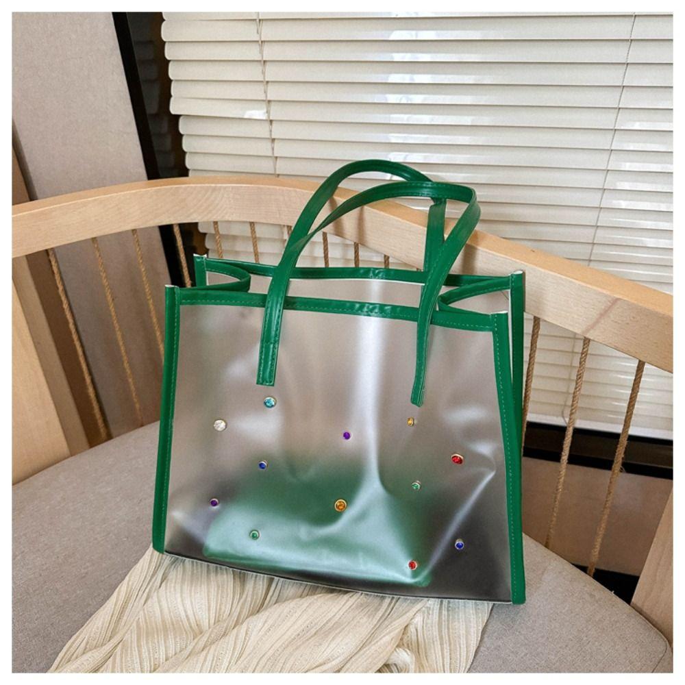 2pcs/set Summer Transparent Totes Bag Waterproof Shopping Bag Portable Jelly Shoulder Bag  For Women