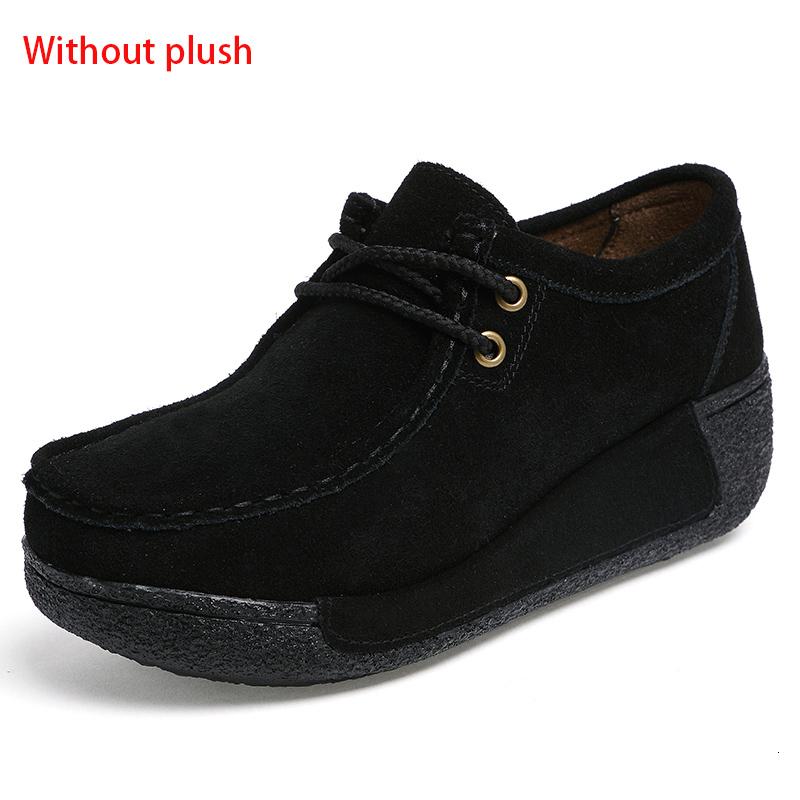Genuine Leather Platform Flat Shoes Women Lace Up Plush Nubuck Cow Suede Sneakers Ladies Swing Shoes Wedge Shallow Espadrilles