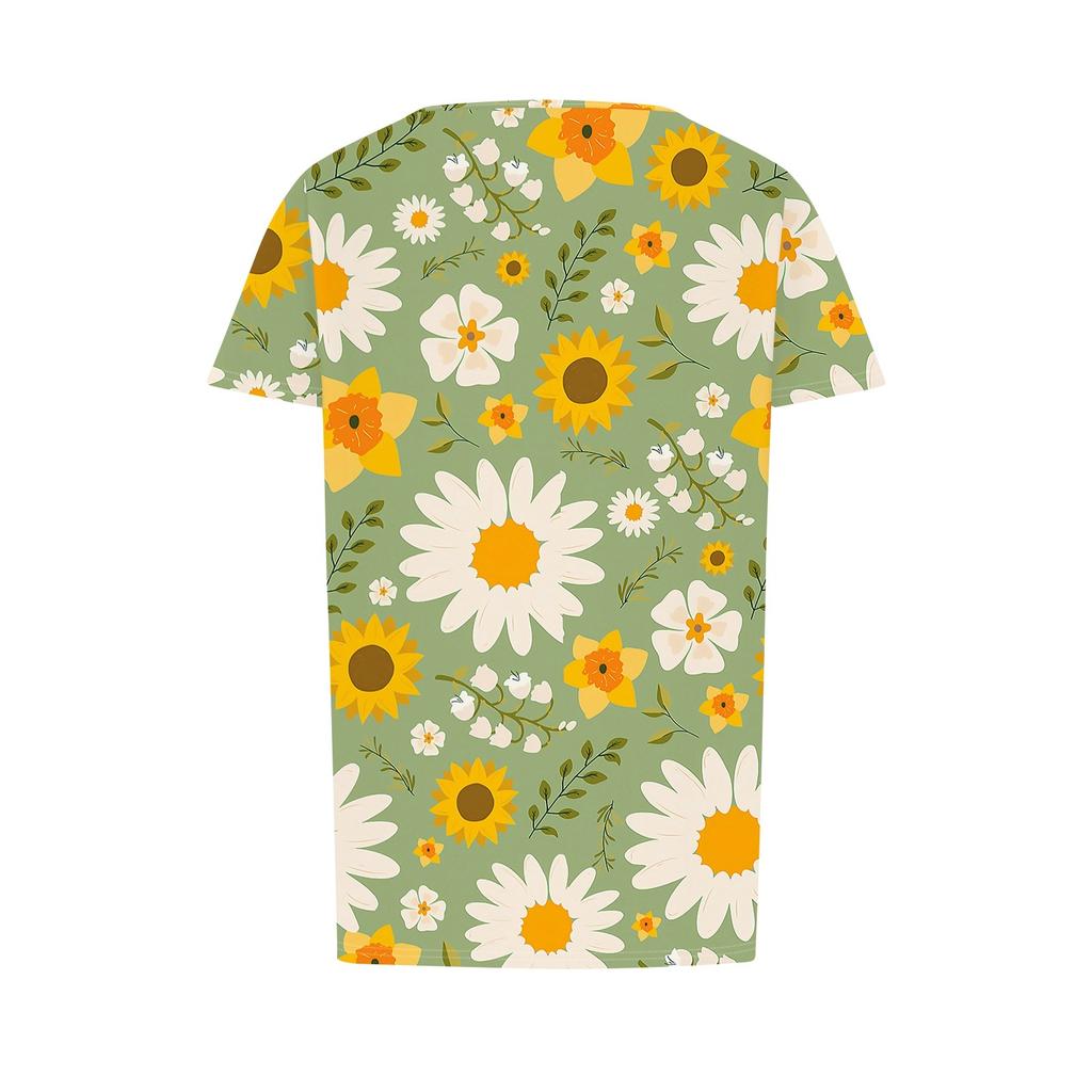 Damen Sommermode Lässig Plissee Rundhals Print Kurzarm T-Shirt Top