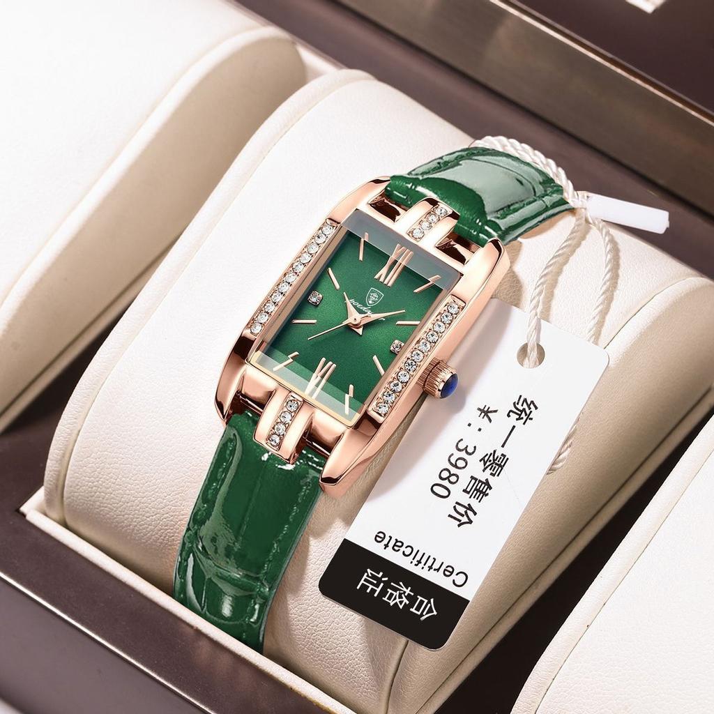 Belt Women'S Watch Ultra-Thin Women'S Square Small Green Watch