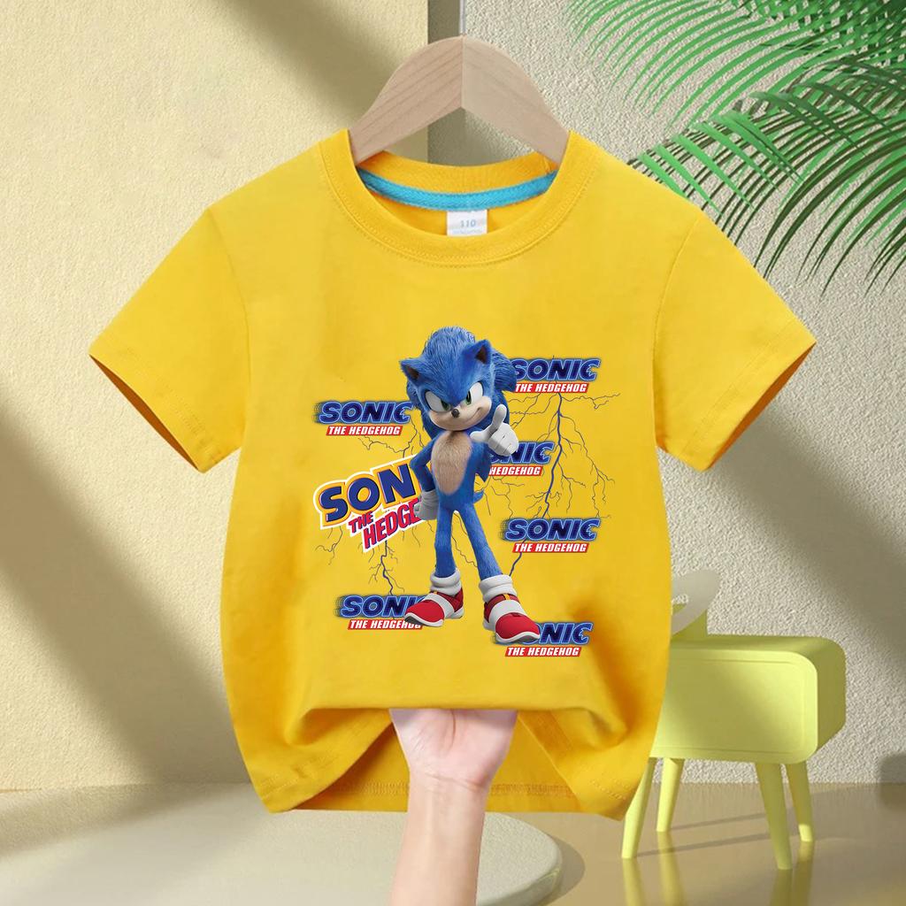 Summer Cartoon Tops Cotton Tees Clothing Daily Fashion Streetwear Movie Sonic The Hedgehog Summer Kid's Print T-Shirt