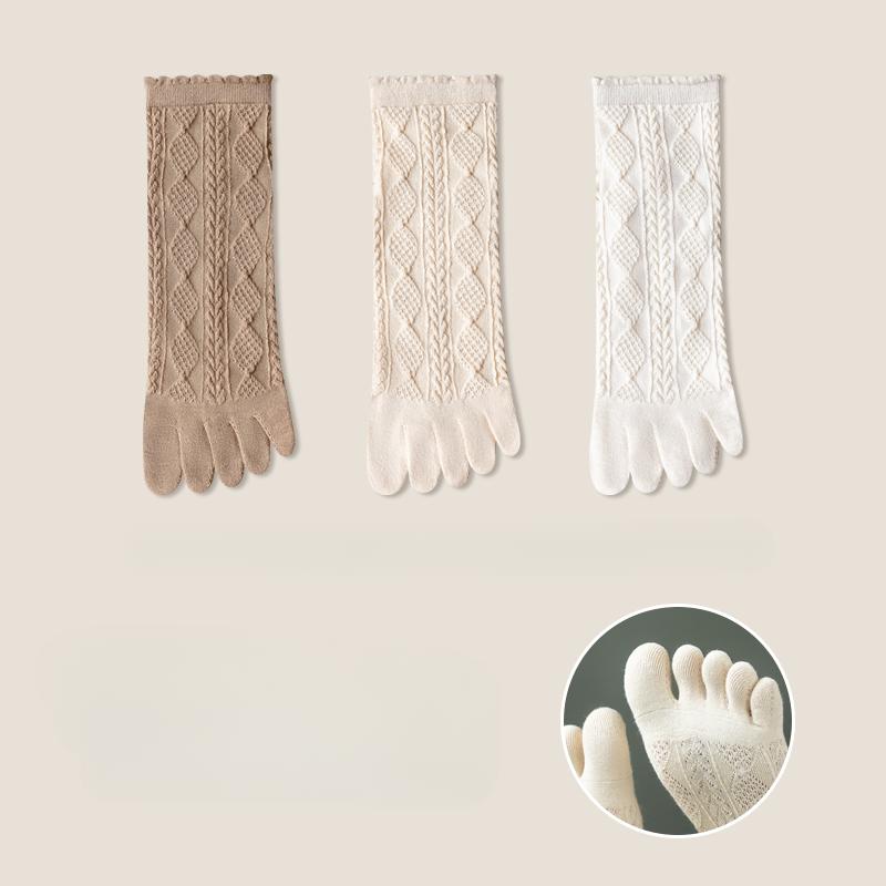 3 Paar Sommer Netz Zehensocken Damen Bestickt Floral Fünf-Zehen-Socken Hochwertige Baumwolle Sportsocken