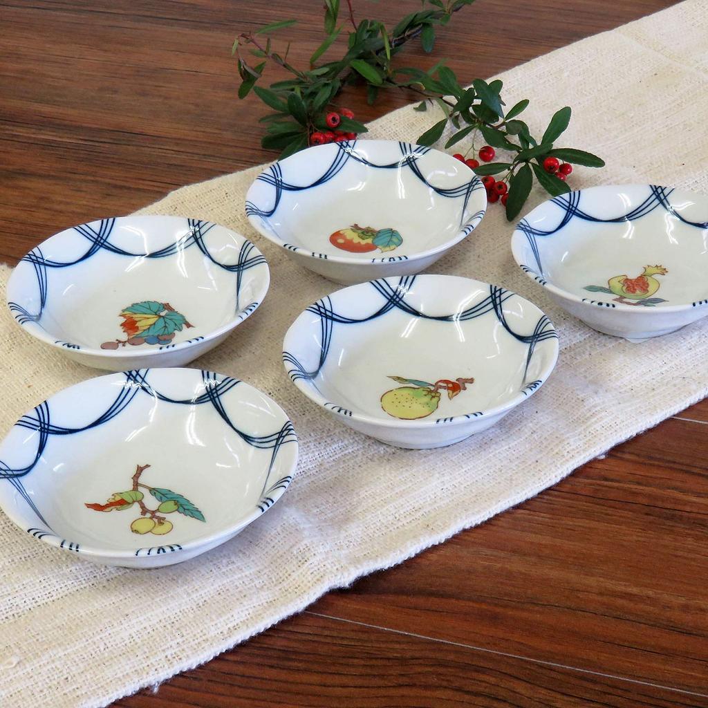 Waza no Kura Small Stylish Kutani Ware Small Set of with Fruit Japanese Side Made in Japan Bowls, Bowls, 5, Designs, Ceramic, Tableware, Plates,
