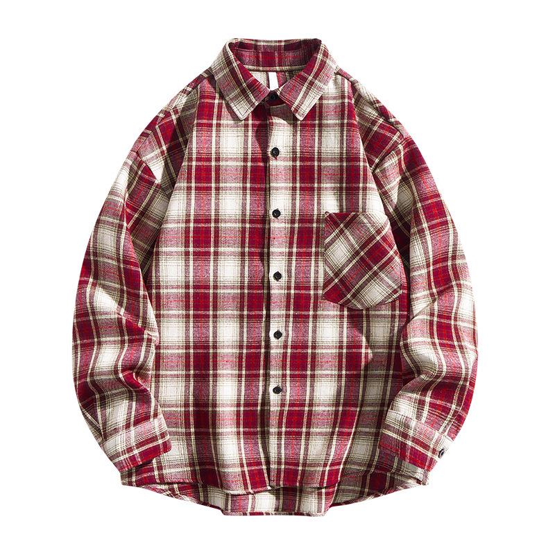 Men's Retro Plaid Long-Sleeve Shirt and Casual Lapel Jacket