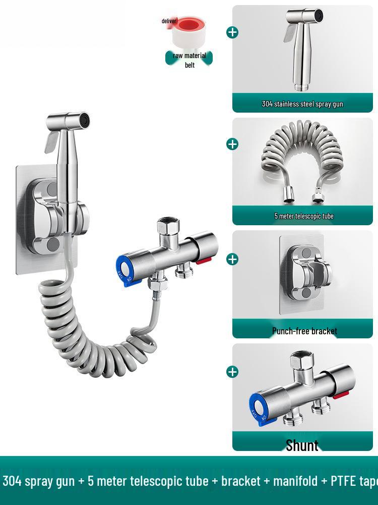 German Bidet Spray Gun Set: Toilet Faucet, Butt Washer, Shower Head & Water Booster Nozzle