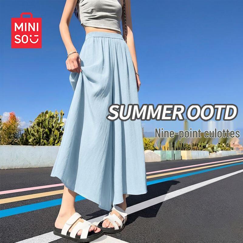 MINISO Women's Summer Lightweight Wide-Leg Cropped Pants
