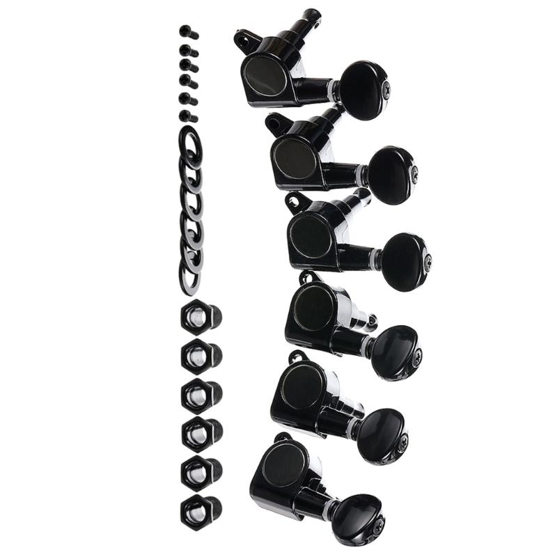 Pack of 6 Black Guitar Peg Replacement Set Metal Texture Guitar Tuners Suitable for Left Hand Acoustic Electric Guitars