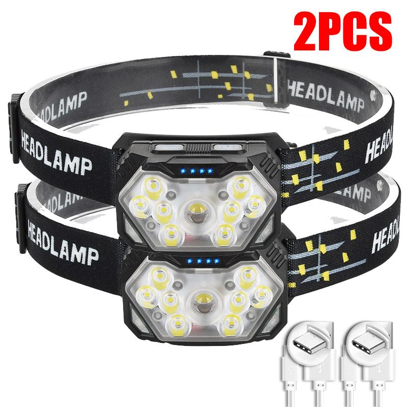 9 Led Powerful Sensor Headlamp USB Rechageable Head Flashlight 6 Modes LED Headlight Camping Lantern Hiking Fishing Head Torch
