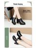 Women's Chunky Heel Platform Loafers - 2024 Spring/Autumn, Round Toe, Leather, Slip-On, Waterproof.