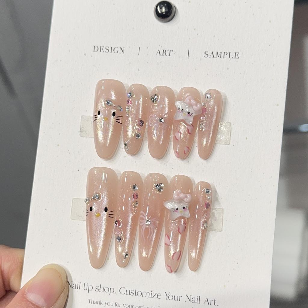 ins hand-painted k cat's eye pure hand-worn nail temperament whitening advanced sense nail art fake nail patch
