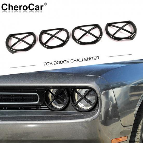 Черная Передняя Фара Лампа Защитная Рамка Крышка Отделка Для Dodge Challenger 2015-