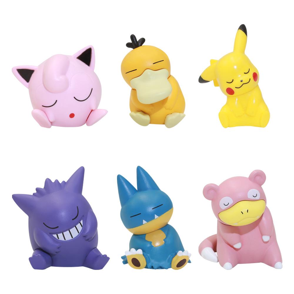 6Pcs/Set Pokemon Anime Figure Toys Sleep Series Car Decoration Ornaments Pikachu Action Figure Toy For Children Birthday Gifts