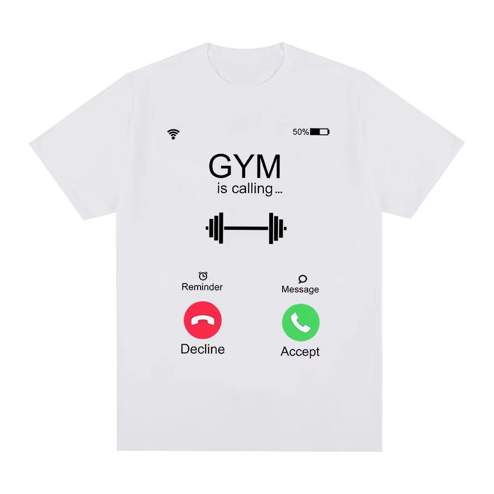 Incoming Call Gym Is Calling Funny TShirt Mens Women Fashion Casual Tshirts Cotton Loose Short Sleeve T Shirt Tops Streetwear