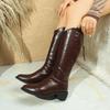 Fashion Retro Tall Boots Fall New Pointed Toe Rear Zipper Non-Slip Wear-Resistant Block Heel No Knee Thigh Boots