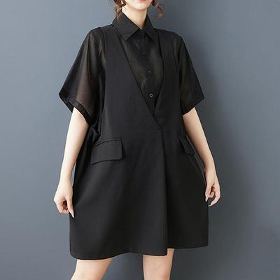 Short Sleeve Plus Size Vintage Black New In Dresses for Women Casual Loose Midi Summer Shirt Dress