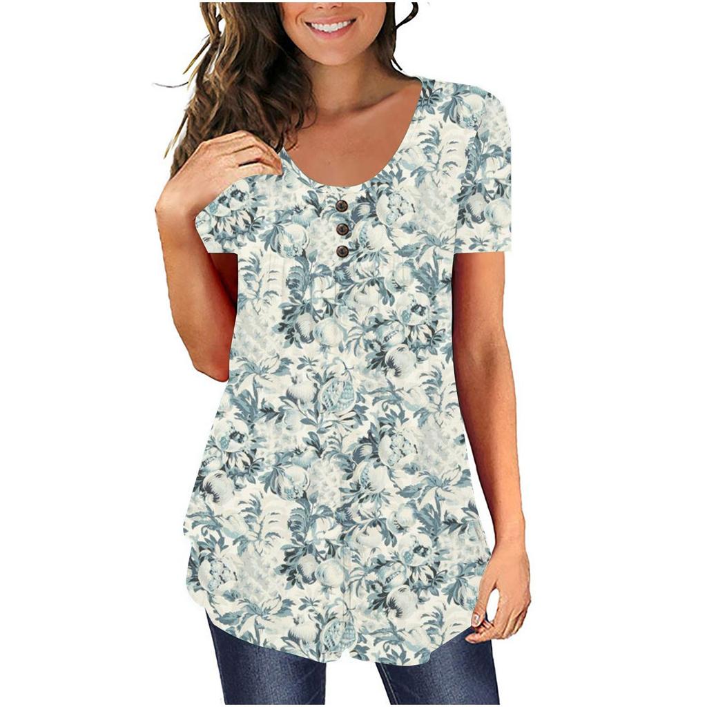 Women's Short-sleeve Loose Tops Casual Plus Size Tunic Button Tops