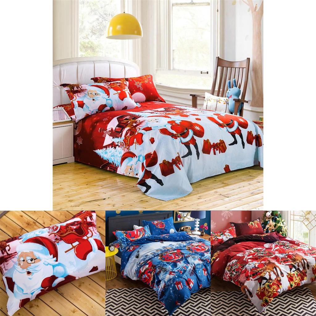 Festliches Weihnachts-Quiltbezug-Kissenbezug-Set mit Schneemann- und Weihnachtsmann-Design