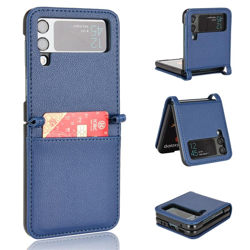 Applicable To Samsung Z Flip4 Folding Screen Mobile Phone Case Card Wallet ZFlip3 Mobile Phone Leather Case One-piece Lychee Pattern