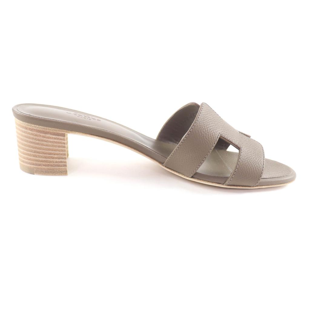 Excellent HERMES Sandals Oasis H-design chunky heel leather Epsom Leather 37.5 Used