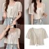 Women Crochet Shrug Sweater Tie Front Knit Boleros Shrugs for Dresses Short Sleeve Cropped Cardigan Beach Coverups Gifts  One Size