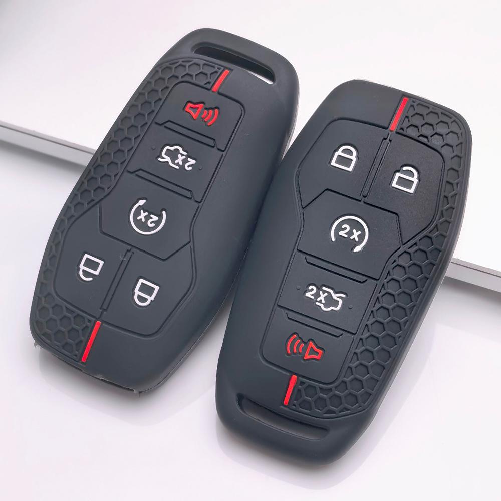Silikonový kryt klíče pro Ford 5tlačítkový chytrý klíč, Pasuje na Ford F-150 Mustang Edge Explorer Expedition Fusion Taurus Lincoln MKZ, Nárazuvzdorný držák na klíčenku