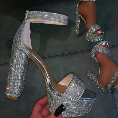 Dropship  Summer Silver Rhinestones Women's Party Wedding Sandals Sexy Super High Heels Platform Shoes Walking Comfy Sandals