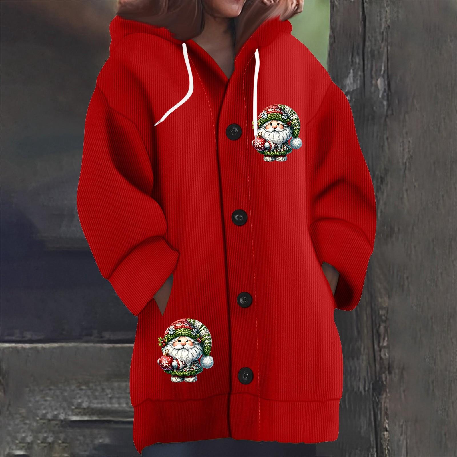 

Свитшоты для женщин Вязаный свитер с длинным рукавом Принт Вязаный худи с пуговицами Кардиган Пальто S