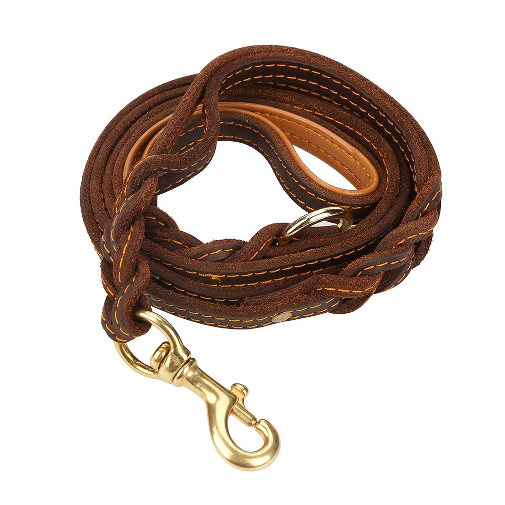 Durable Leather Dog Training Leash Double Hooks Strap for Large Medium Small Dogs