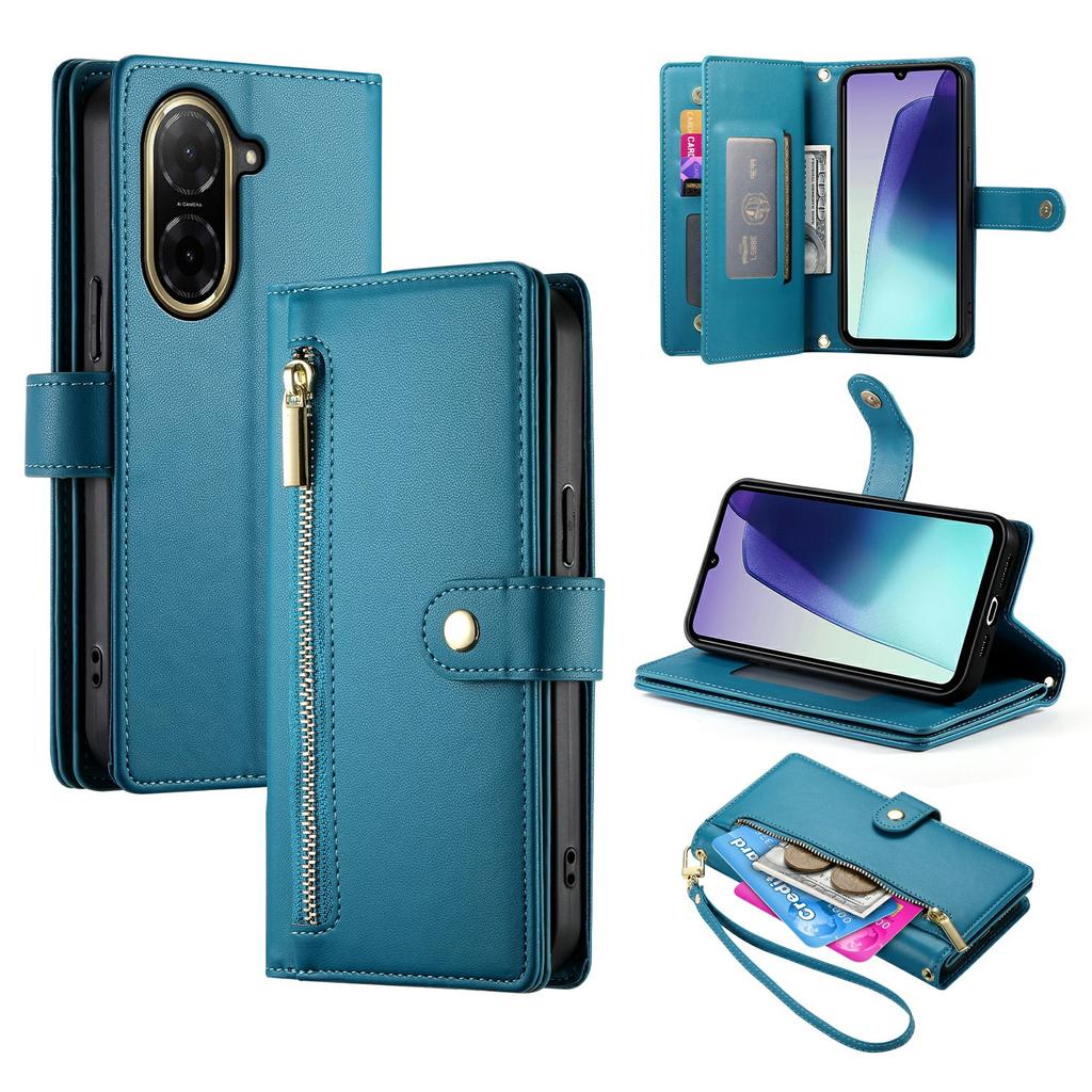 For Xiaomi Redmi A5 NFC (EU) (173.45mm) Case Zipper Pocket Wallet Leather Phone Cover with Straps