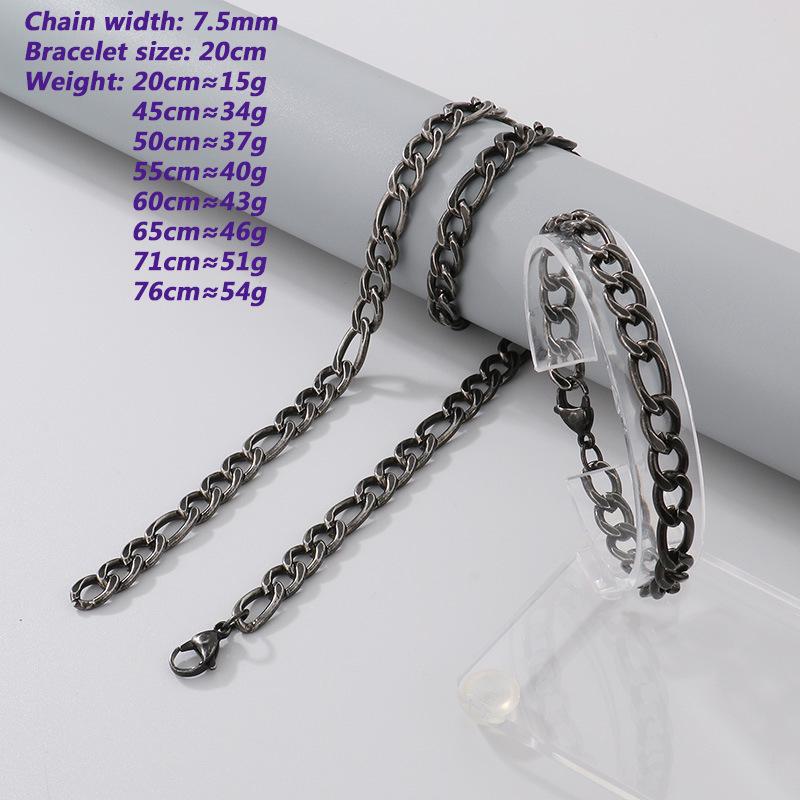 Retro Black Cuban Chain Bracelet Necklace with Multiple Chains Options