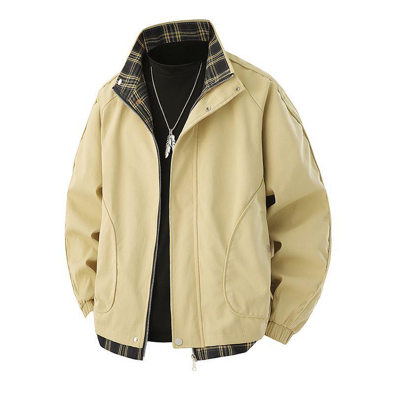 2026 New Arrival Unisex American Style Stand Collar Plaid Patchwork Jacket for Spring and Autumn