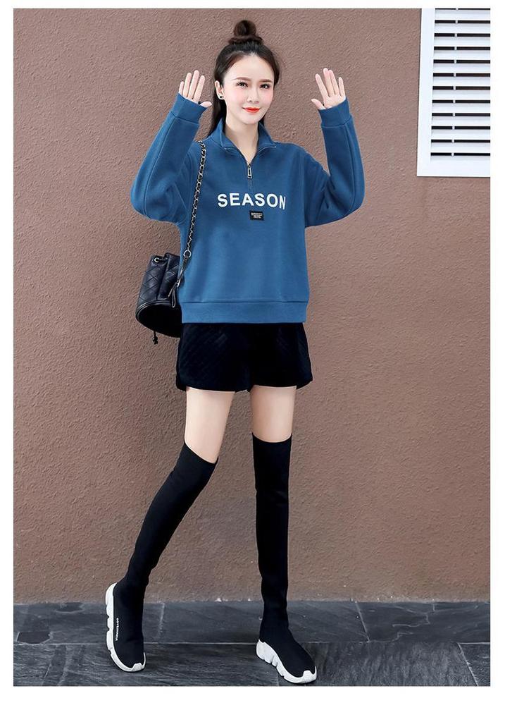 Women's Fleece-Lined Half-Zip Letter Print Sweatshirt - Winter Style, Petite Loose Fit