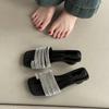 Fashion French High-end Sense Sparkling Rhinestone Sleeve Toe Slippers Women's 2025 Summer Wear Temperament Versatile Sandals