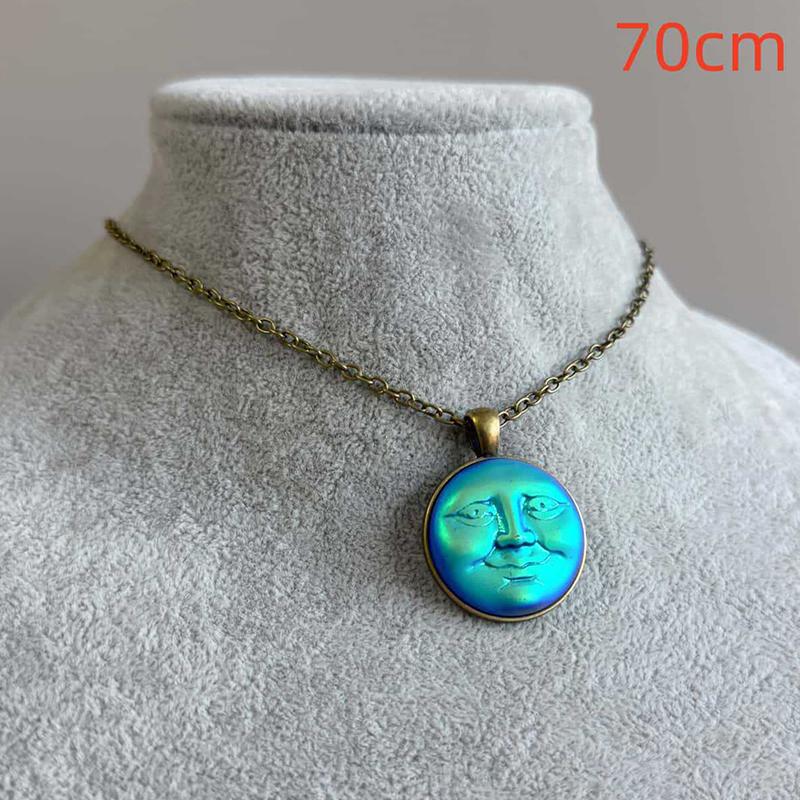 Blue Moon Face Necklace Moonwalking Galaxy Pendant For Women Moon Jewelry Bronze Necklace