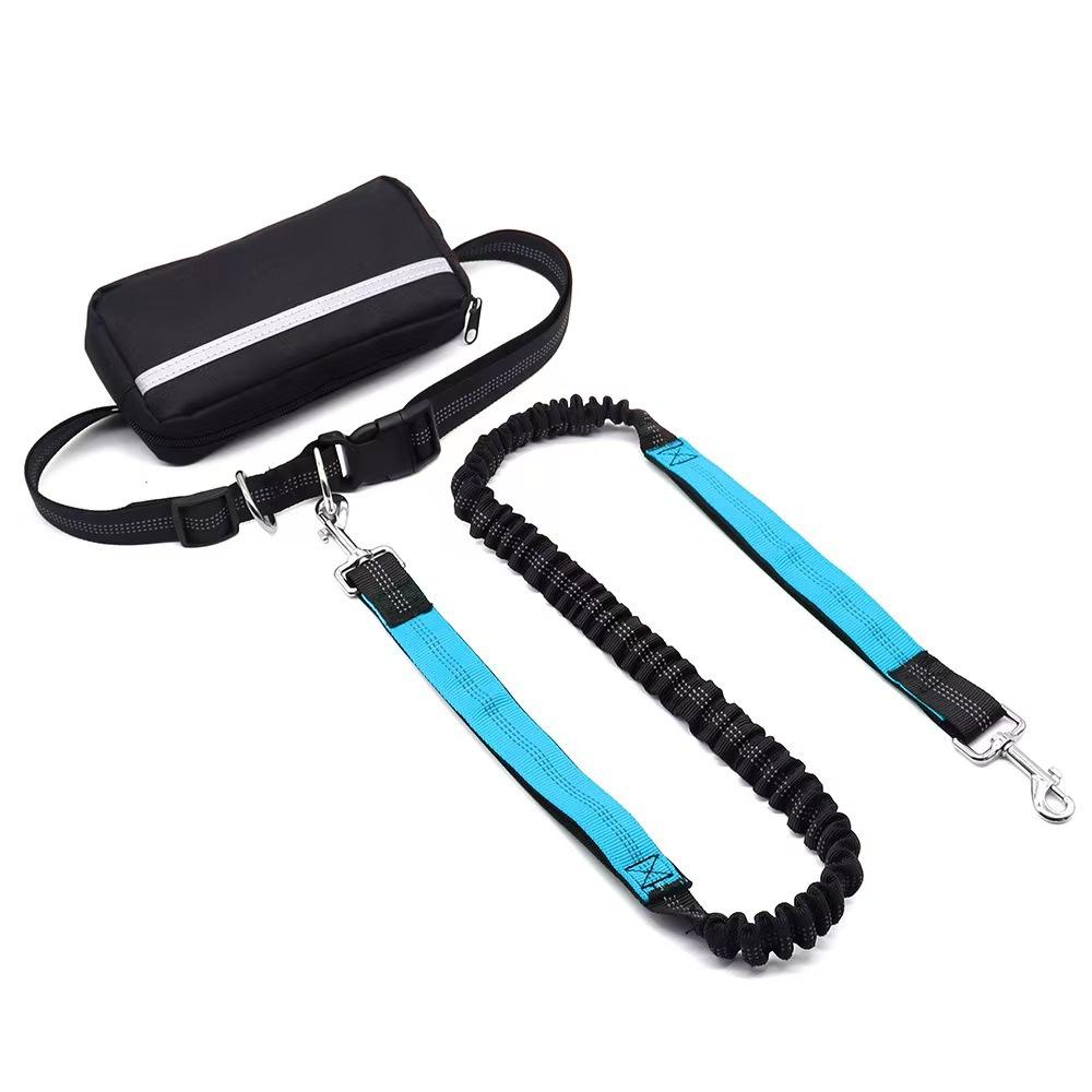 Pet supplies Multifunctional running fanny pack rope, reflective pull belt, dog leash, elastic dog leash светло-синий